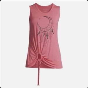 No Boundaries NEW Celestial Moon Graphic Tie-Front O Ring Tank - XL (15-17) 2065